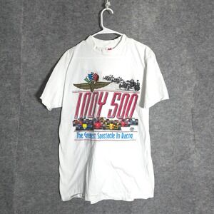 Indy 500 Shirt Mens XL White Vintage Racing Graphic‎ Tee USA Made Sport Service